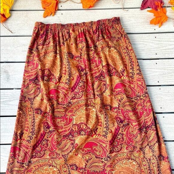 Woman’s Orvis Rich Fall Paisley Print Front Pleated Maxi Skirt Size 16 Petite - Picture 9 of 10